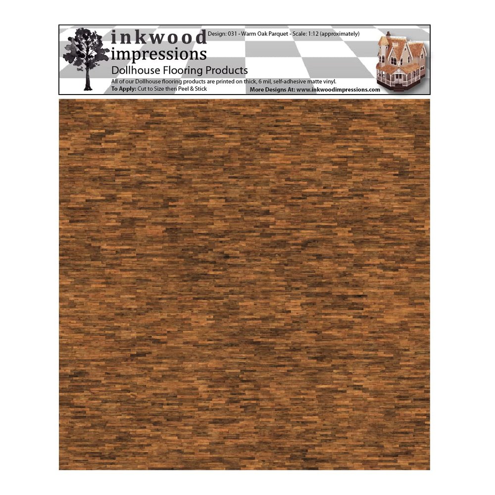 Dollhouse Flooring - 6 Mil Peel and Stick Vinyl 12" x 12" - Design 031 Warm Oak Parquet