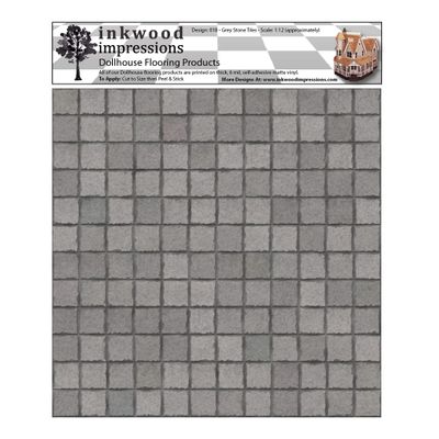 Dollhouse Flooring - 6 Mil Peel and Stick Vinyl 12" x 12" - Design 018 Grey Stone Tiles