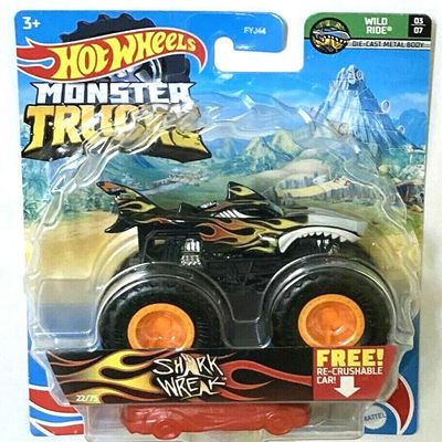 DieCast Hotwheels Monster Trucks Shark Wreak, re-Crushable 22/75 (1:64 Scale)