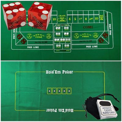Cyber-Deals Craps & Texas Hold'em Poker Essentials Set: 2-Sided 6ft x 3ft Felt Layout, Nevada Casino Table-Played Dice & Cards, Plus Storage Pouch (Peppermill (Red Polished) - Reno)