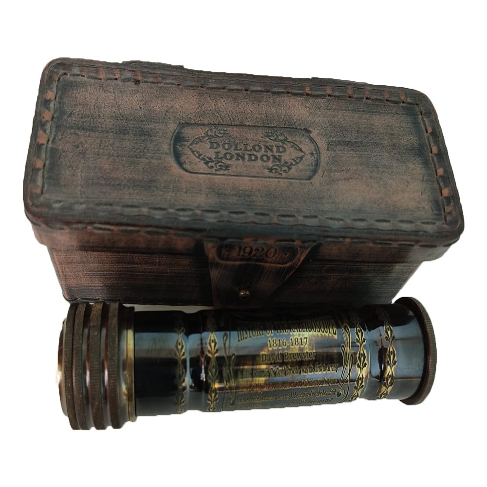 Vintage Kaleidoscope with Leather Box Antique Kaleidoscope Handmade Brass Kaleidoscope with Wooden Box - Vintage Look - Antique Finish - Kaleidoscope by The RELIC House.