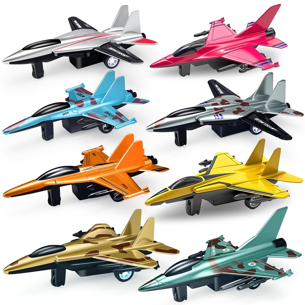 Tcvents 8 Pack Airplane Toys for 3 4 5 6-9 Years Old Boys, Diecast Metal Pull Back Airplanes Fighter Jet Aircraft Plane Model Military Toys for Kids Toddlers Birthday Gifts Party Favors
