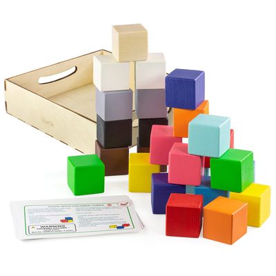 Ulanik Large Colored Cubes Toddler Montessori Toys for 3 Year Old + Kids Wooden Building Blocks Game for Learning Color Sorting and Counting 25 pcs, 1.6 in