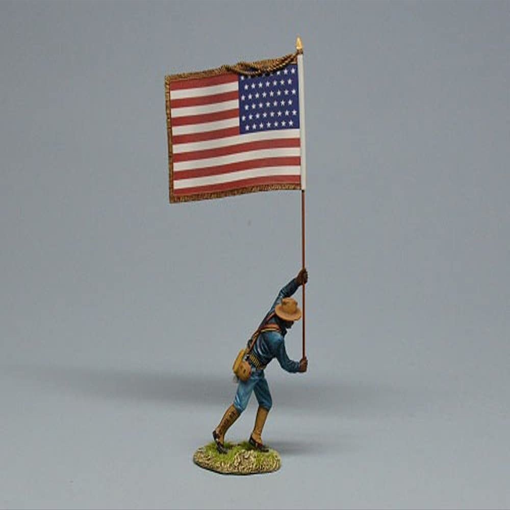Team Miniatures Spanish American War 1898 SPA6010-B 10th Cavalry Buffalo Soldier with U.S. Flag 1:30 Scale Pewter