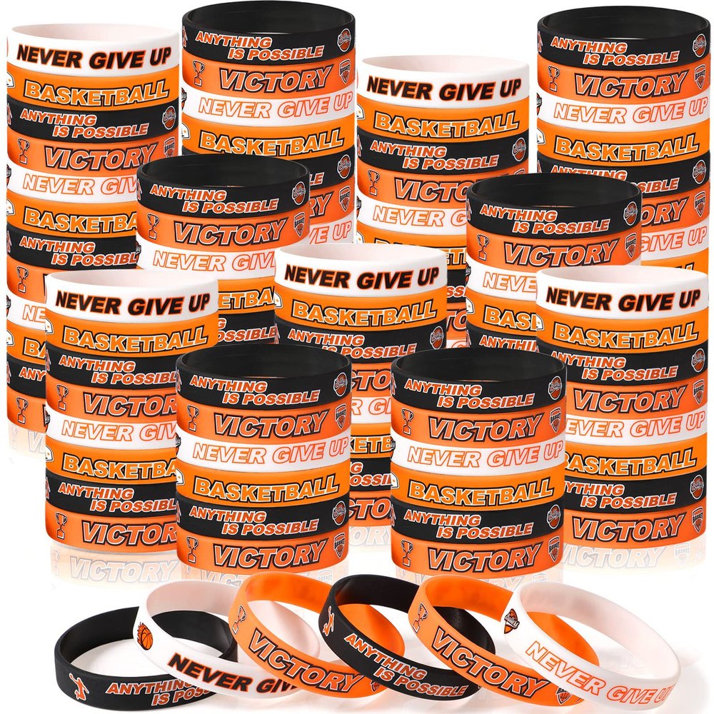 Aoriher 36 Pieces Basketball Bracelet Gifts Bulk Basketball Party Favor Motivational Silicone Wristband Inspirational Rubber Bracelet Party Gift for Boys Girls Kids Teenagers Club Societies Team