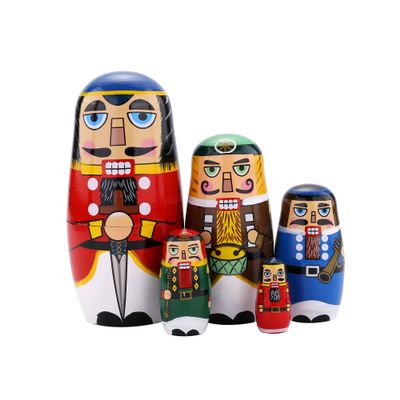 Yoption Christmas Russian Nesting Dolls, 5 Pcs Handmade Wooden Matryoshka Doll Nutcracker Russiandoll Set for Christmas Birthday Gift Party Home Decorations