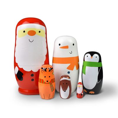 GRPSKCOS Russian Nesting Dolls Matryoshka Christmas Dolls 6pcs Russian Snowman Handmade Wooden Toys Birthday Wishing Gift for Kids Toddler Children (06 Santa)