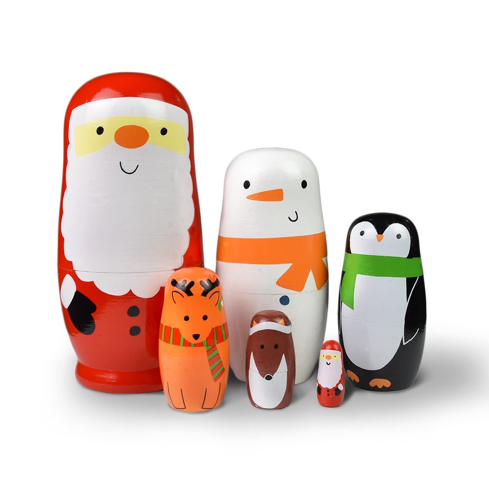 GRPSKCOS Russian Nesting Dolls Matryoshka Christmas Dolls 6pcs Russian Snowman Handmade Wooden Toys Birthday Wishing Gift for Kids Toddler Children (06 Santa)
