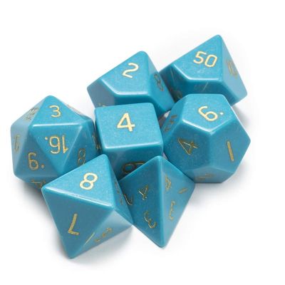 Turquoise Color Stone Polyhedral Wiz Dice with Velvet Bag - Set of 7 Handmade Dice!