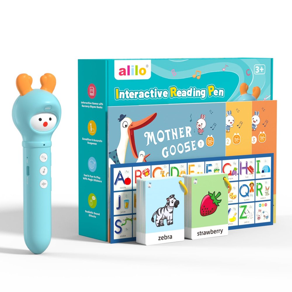 alilo Talking Pen Books Sets for Toddlers 3-6, Kids Learning Electronic Toys, Early Educational Gifts for Boys Girls, with 3 Interactive Audio Sound Books, 100 Talking Flash Cards, Alphabet