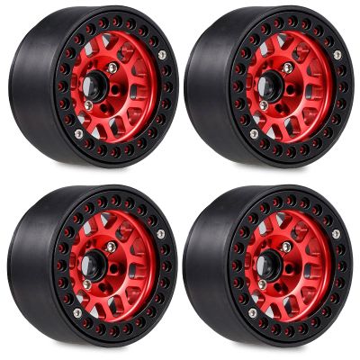 4PCS 1.9 Metal Beadlock Hub Rim for 1/10 RC Crawler Axial SCX10 90046 AXI03007 TRX4 RedCat D90,Red