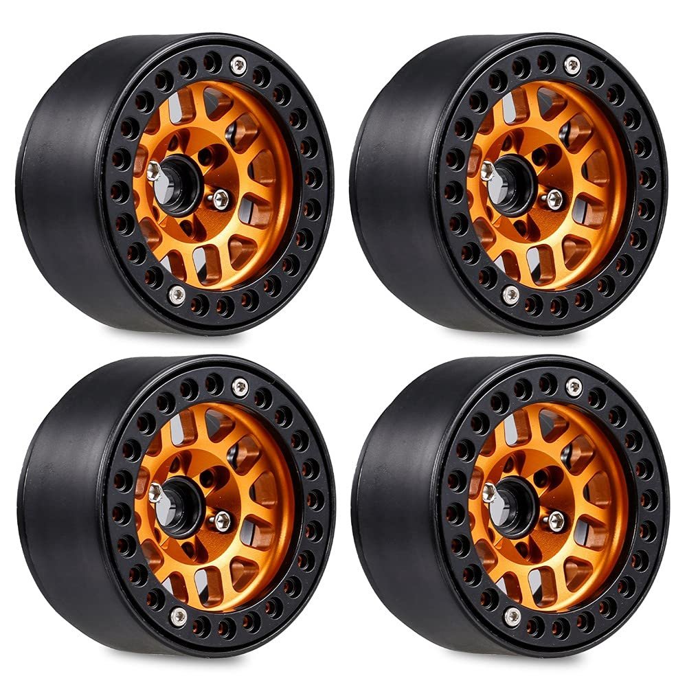 4PCS 1.9 Metal Beadlock Hub Rim for 1/10 RC Crawler Axial SCX10 90046 AXI03007 TRX4 RedCat D90,Orange