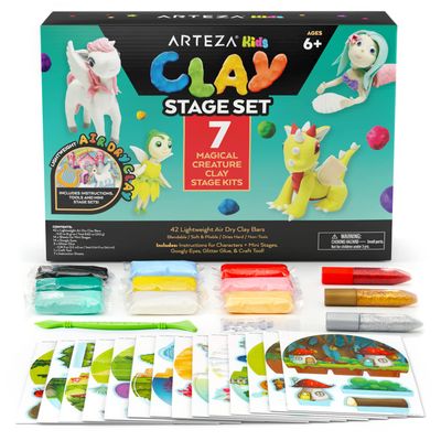 Arteza Kids Air Dry Clay, 42 Bars, Magical Creature Modeling Clay Kit, 14 Mini-Stages, Craft Supplies for Learning Centers and Educational Playtime, Birthday Gifts