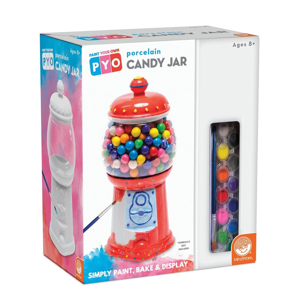 MindWare Paint Your Own Gumball and Candy Jar Kit for Kids - Includes 12 Paints & 2 Brushes - for Ages 8+