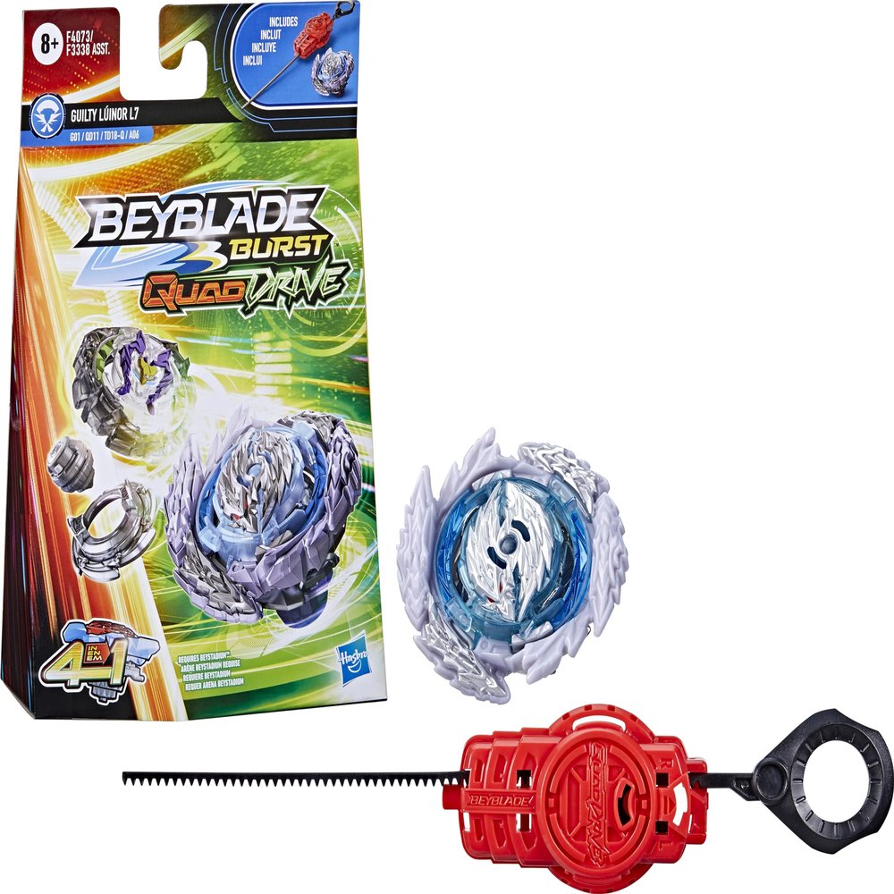 Beyblade Burst QuadDrive Guilty Linor L7 Spinning Top Starter Pack - Attack/Defense Type Battling Game with Launcher, Toy for Kids