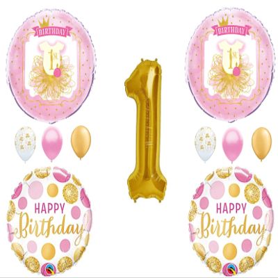 Ballerina Tutu First 1st Birthday balloons Decoration Pink Gold Polka Dots