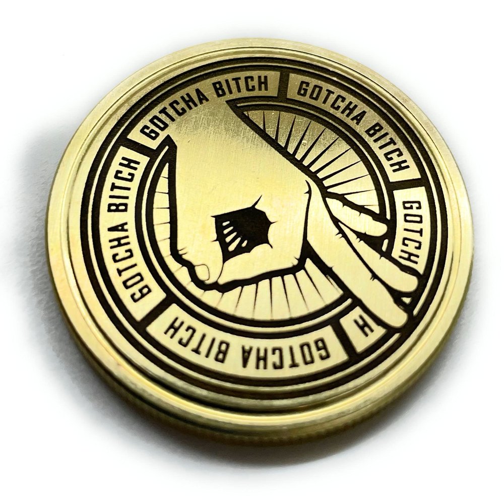Gotcha You Looked Circle Punch Game Brass Coin - Laser Engraved