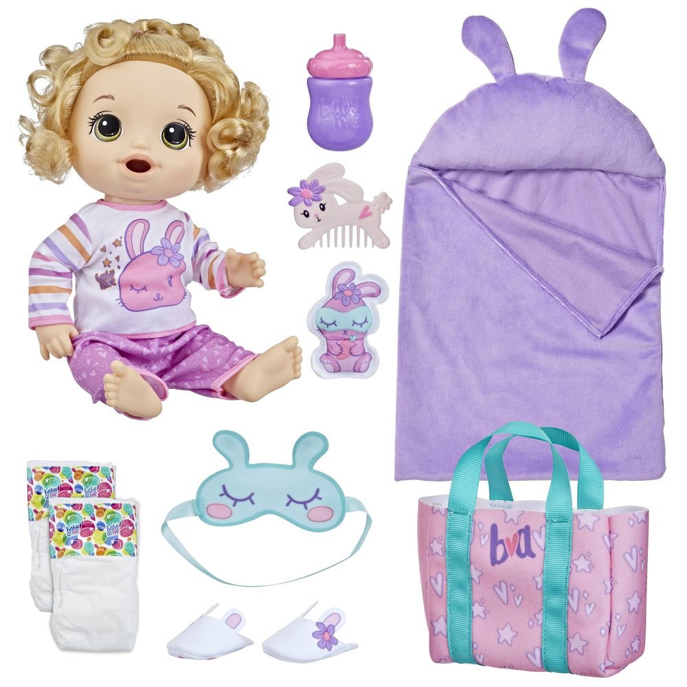 Baby Alive Bunny Sleepover Baby Doll, Bedtime-Themed 12-Inch Dolls, Sleeping Bag & Bunny-Themed Doll Accessories, Toys for 3 Year Old Girls and Boys and Up, Blonde Hair (Amazon Exclusive)