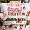 10th Birthday Decorations for Girls Double Digits Pink Banner Rose Gold 10 Foil Star Balloon Confetti Balloons for Girls Cheers to 10 Years Old Birthday Supplies(10th) view 1