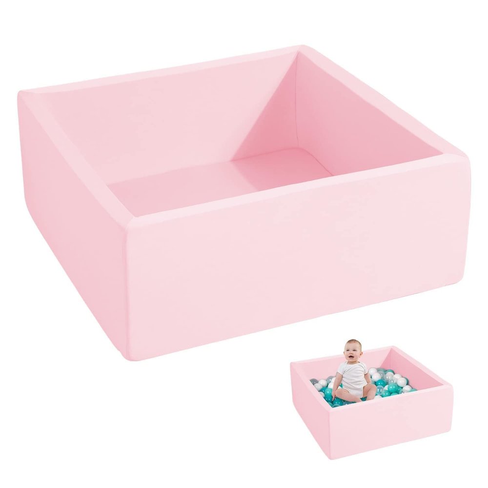 ENMOGO Foam Ball Pit for Toddlers Kids Square Soft Ball Pool Ideal Gift Play Toy for Children Kiddie Pools - Light Pink
