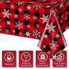 3 Pieces Red and Black Buffalo Plaid Merry Christmas Party Tablecloth Decorations,Plastic White Snowflake Buffalo Plaid Sign Table Cover for Winter Christmas Holiday Party Supplies,54x108 inch view 3