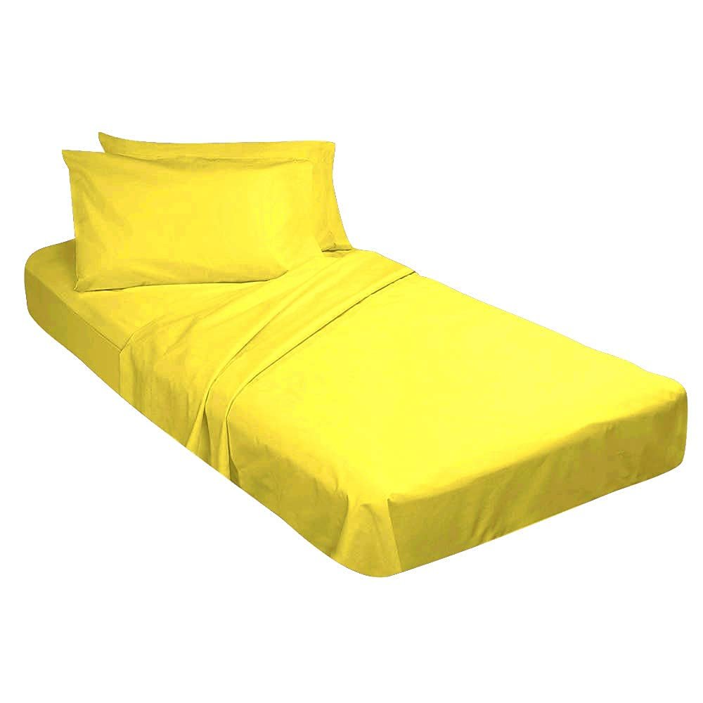 4PC Sheet Set for Camping Cot Mattress-Fitted Cot Sheet Perfect for Narrow Twin/Cot Size/Rv Bunk/Guest Bed Replacement/33 X 75" Mattress/Camping Cot, Yellow Solid, 100% Cotton Cot Sheet Set