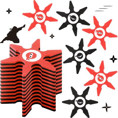 Deekin 48 Pcs Ninja Foam Star Toys Throwing Stars Foam Throwing Toys for Boys Gift Ninja Party Favors Birthday Party Decorations, 4 Inch, Black and Orange