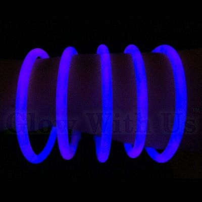 Glow With Us Brand Glow Sticks Bracelets Bulk Wholesale, 1000 8 Blue Glow Bracelets, Bright Color, Glow 8-12 Hrs, Connectors Included, Glow Party Favor Supplies, Sturdy Packaging, Great Fun.