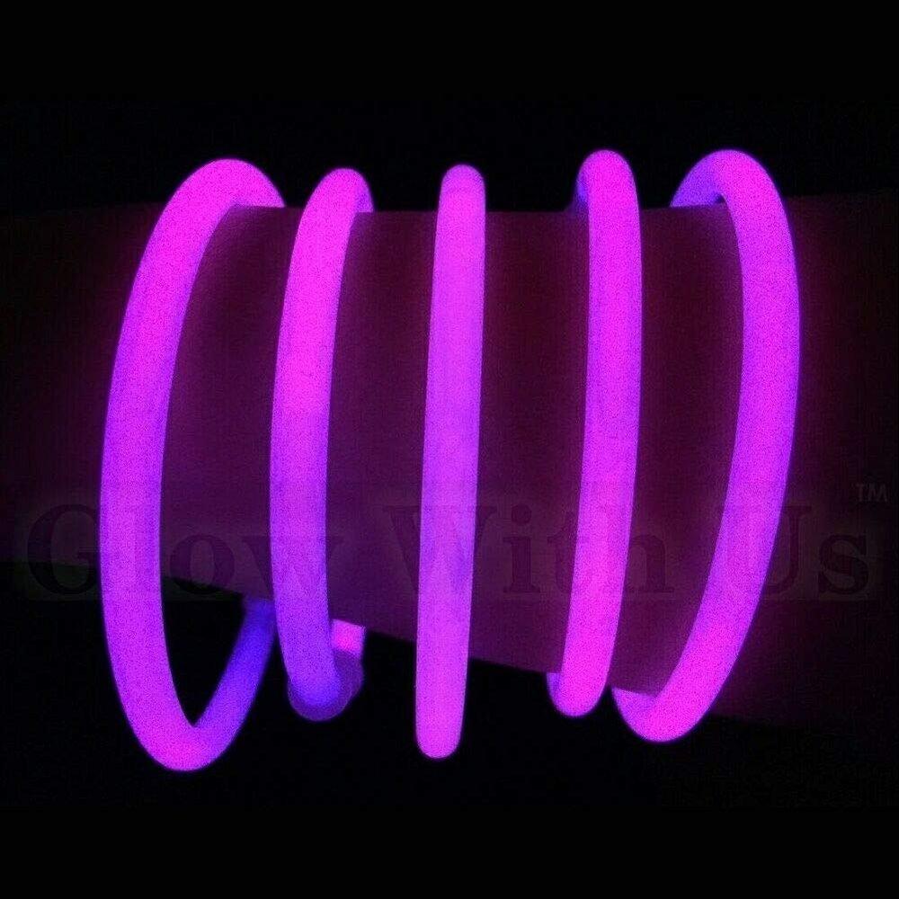 Glow With Us Brand Glow Sticks Bracelets Bulk Wholesale, 1000 8 Pink Glow Bracelets, Bright Color, Glow 8-12 Hrs, Connectors Included, Glow Party Favor Supplies, Sturdy Packaging, Great Fun.