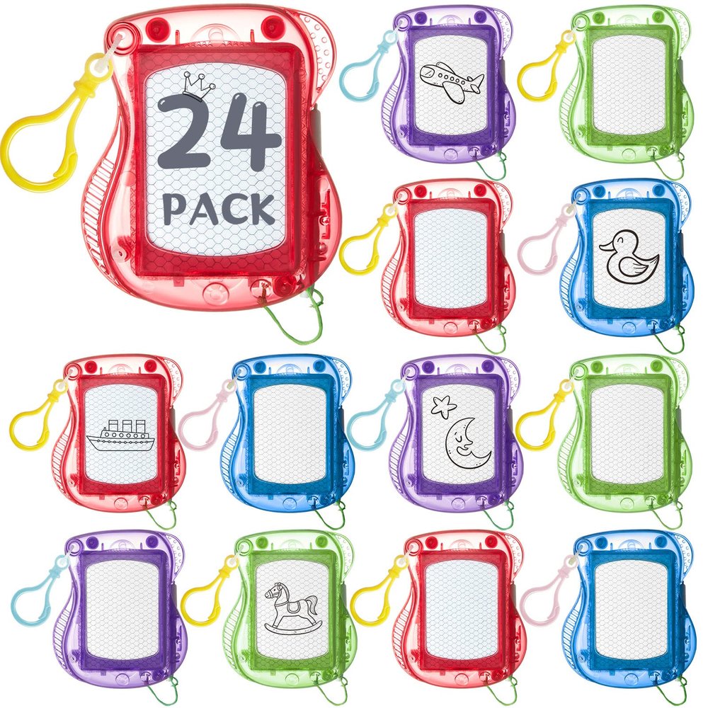 24 Pack Mini Magnetic Drawing Boards for Kids Erasable Doodle and Writing Pad Backpack Keychain Clip Drawing Board for Birthday Party Favors Goodie Bag Stuffers