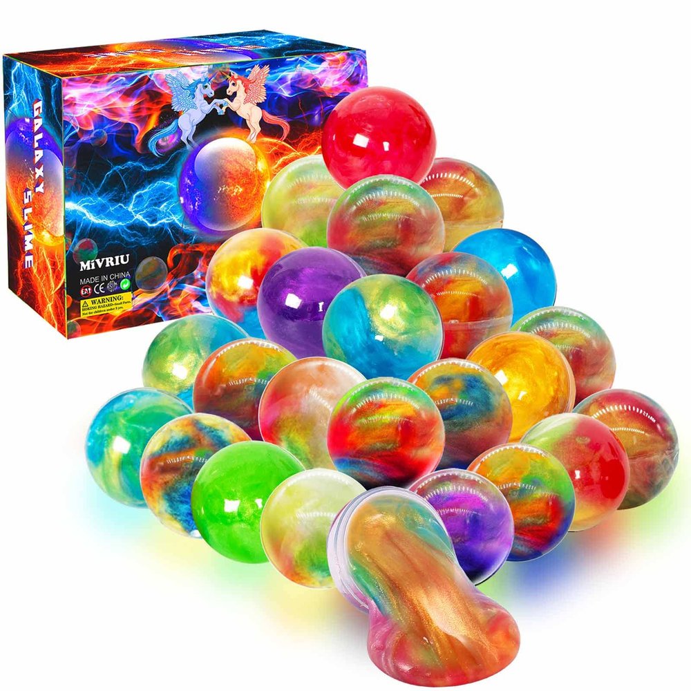 Ball Slime Party Favors 24 Pack, Super Soft and Scented Galaxy Slime for Girls Boys, Gift Idea for Kids Goodie Bag Stuffers, Space Party Favors, Easter Stocking Stuffers