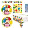 Curious George Birthay Party Supplies Decoration Bundle Pack includes 16 Lunch Plates, 16 Napkins, 1 Table Cover, 1 Happy Birthday Banner, 1 Dinosaur Sticker Sheet (Bundle for 16) view 1