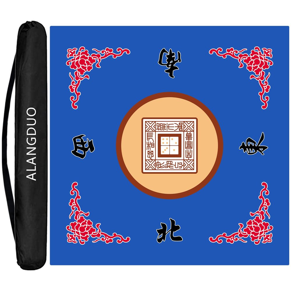 ALANGDUO Mahjong Mat Anti Slip Noise Reduction Table Cover for Mahjong Paigow Poker 31.5 x 31.5 Inches (Blue)