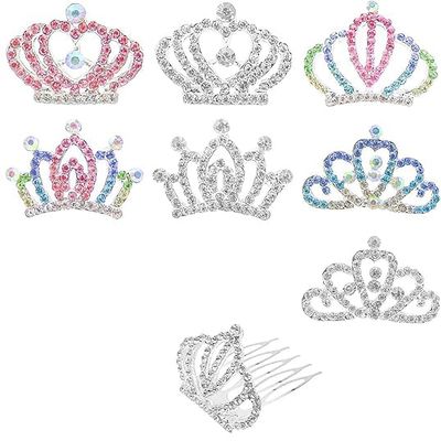 8 PCS Mini Crystal Rhinestone Princess Crown Hair Comb, Shiny Rhinestone Tiara for Party Supplies Hair Dectoration