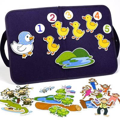 CHEFAN Felt Board for Toddlers, Felt Pieces Storytelling Flannel Board with 5 Little Ducks, 5 Little Monkeys and 5 Green Speckled Frogs Stories for Preschool Activities, 4 Sets
