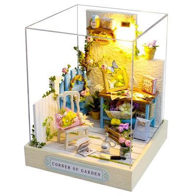 Roroom DIY Miniature and Furniture Dollhouse Kit,Mini 3D Wooden Doll House Craft Model with Dust Proof Cover and LED,Creative Room Idea for Valentine's Day Birthday Gift (QT-033)