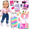 K.T. Fancy 23 PCS American 18 Inch Doll Accessories Suitcase Luggage Travel Set - Rainbow Suitcase Rainbow Bag Camera Computer Cell Phone Neck Pillow Eye Mask Glasses Gift for Christmas (NO Doll) view 1
