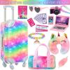 K.T. Fancy 23 PCS American 18 Inch Doll Accessories Suitcase Luggage Travel Set - Rainbow Suitcase Rainbow Bag Camera Computer Cell Phone Neck Pillow Eye Mask Glasses Gift for Christmas (NO Doll) view 2
