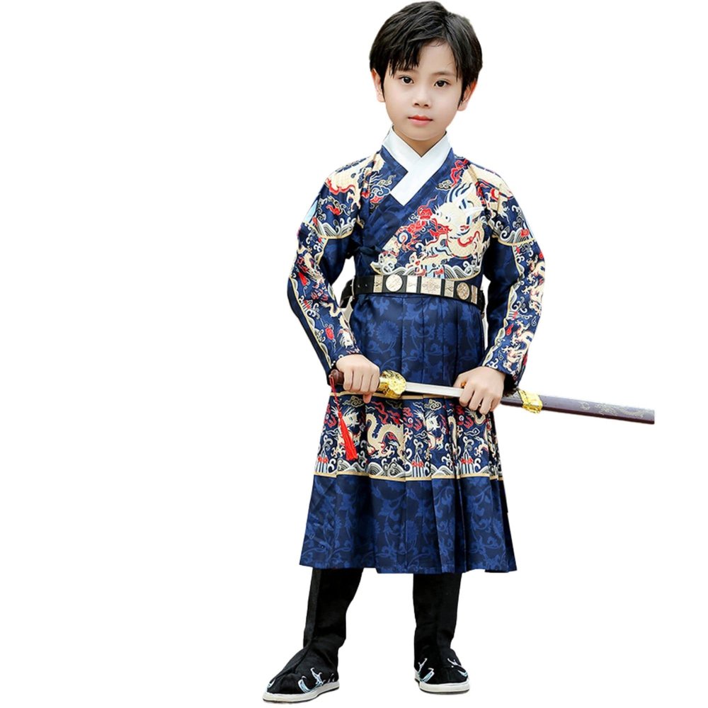 AINIFU Boy Chief's Robe Ancient China Hanfu Long Sleeve Costume Embroidery for Kid 4-16 Year
