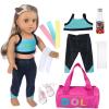 Ecore Fun 8 Piece 18 Inch Girl Doll Clothes and Accessories Set Include Yoga Sport Clothes Shoes Yoga Bands Towel Drink and Bag view 1