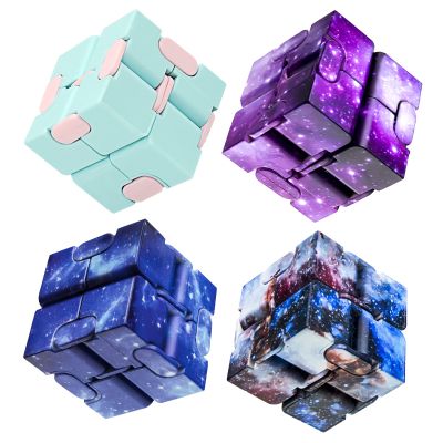 Infinitycube Fidget Toy Stress Relieving Fidgeting Game for Kids and Adults,Cute Pocket-Sized Unique Gadget for Anxiety Relief and Kill Time (4, Galaxy & Macaron Blue)