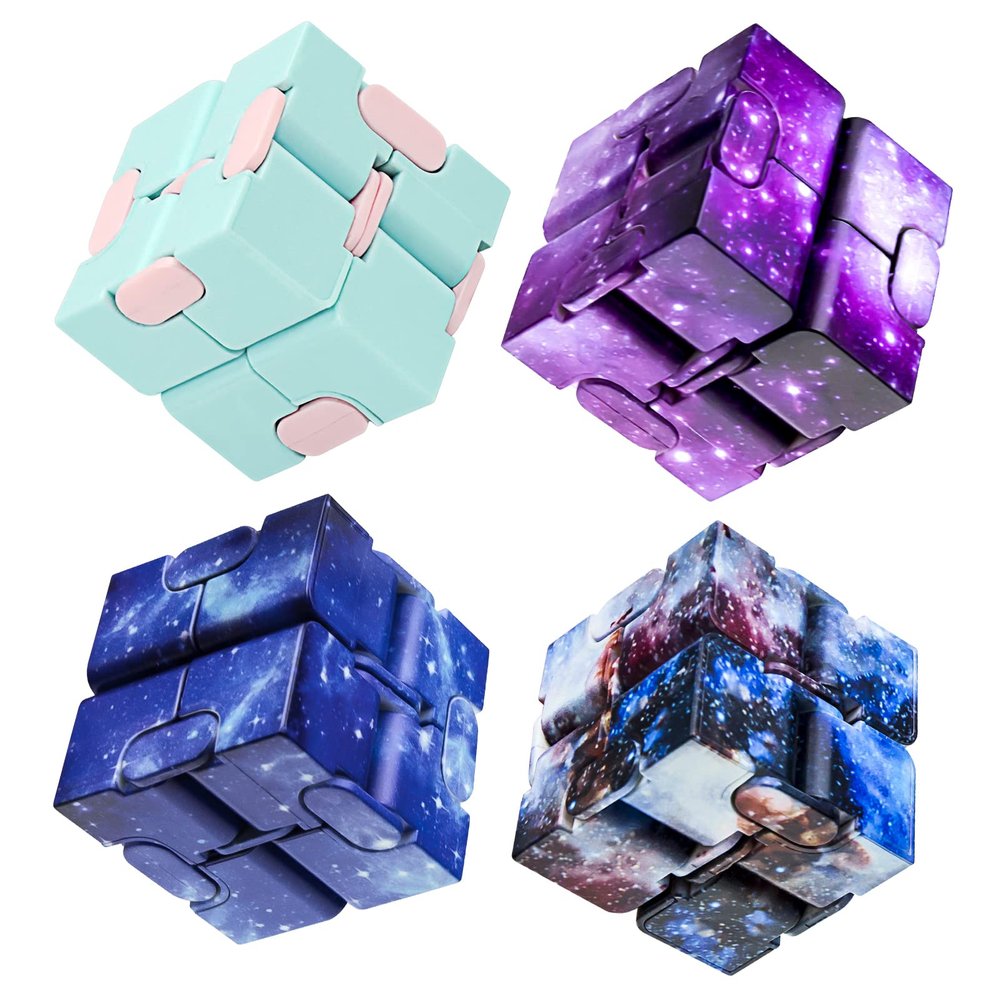 Infinitycube Fidget Toy Stress Relieving Fidgeting Game for Kids and Adults,Cute Pocket-Sized Unique Gadget for Anxiety Relief and Kill Time (4, Galaxy & Macaron Blue)