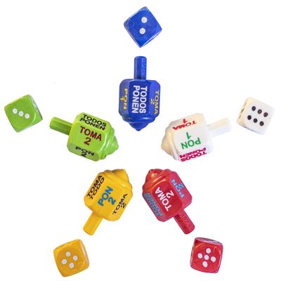 Classic Mexican Pirinola Toma Todo Solid Plastic Peace and Dices 10 Multicolors Pack/Pirinola y Dados de Plastico Solida (10 Pack)