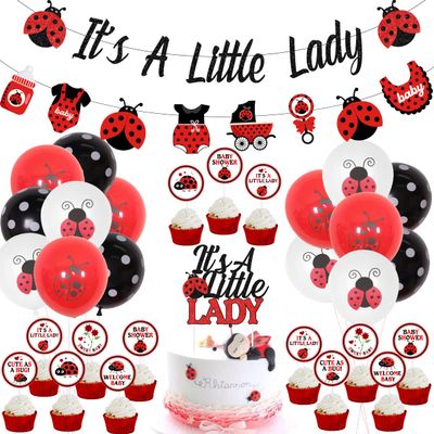 Cheereveal Ladybug Baby Shower Decorations Its A Little Lady Banner Cake Topper Balloons for Ladybird Birthday Party Supplies