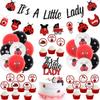 Cheereveal Ladybug Baby Shower Decorations Its A Little Lady Banner Cake Topper Balloons for Ladybird Birthday Party Supplies view 1