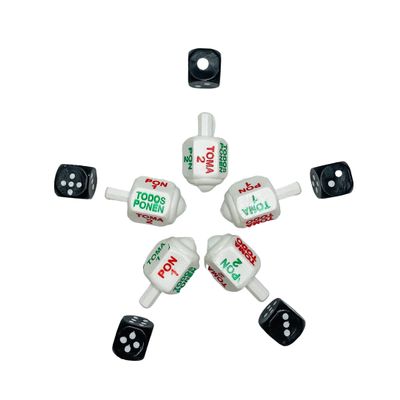Classic Mexican Pirinola Toma Todo Solid Plastic and Dices Piece 10 Black and White Pack/Pirinola de Plastico Solida (10 Pack)