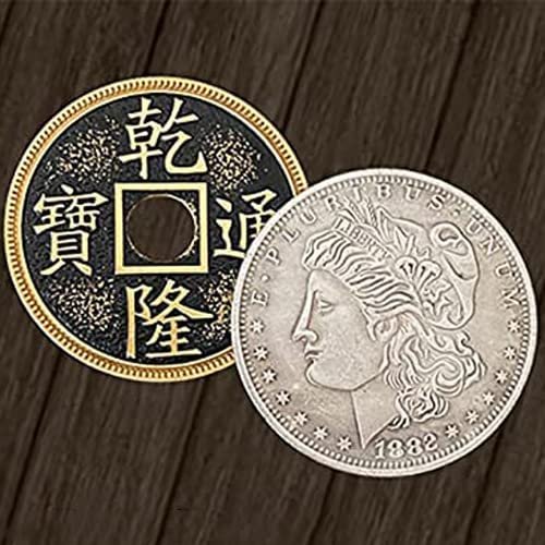 SUMAG Hopping Half (Morgan Dollar and Chinese Palace Coin) Magic Tricks Coin Vanish Magic Close Up Illusions Gimmicks Mentalism Props (Deluxe Set)