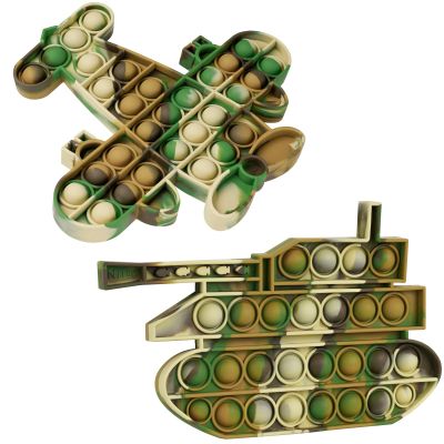 2PCS Pop Bubble Silicone Sensory Fidget Toy Pack, Multicolor Squeeze Popper Toy Stress Reduce Anxiety Relief (Tie-Dye Green Army Camo Aircraft & Tank)