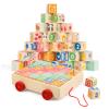 Joqutoys Wooden Building Blocks for Toddlers 1-3, Large Wood Baby Stacking Blocks Set for Kids, 30 PCS Alphabet Blocks with Toy Wagon, Educational Wooden Toys for Boys Girls Gifts 1.65" view 1