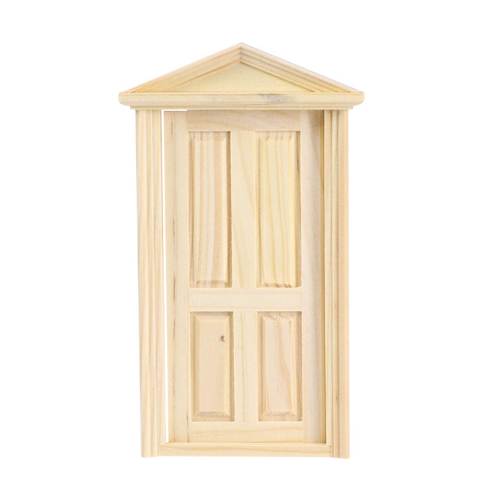 Beaupretty 1: 12 Dollhouse Miniature Furniture Unpaint Wooden Door Miniature Exterior Inward Open 6- Panel Wood Door with Steepletop